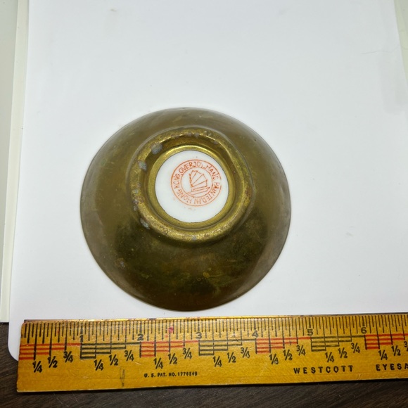 Overjoy Porcelain Trinket Dish. Hand Painted in Hong Kong. Encased in Brass. EUC - Picture 2 of 2